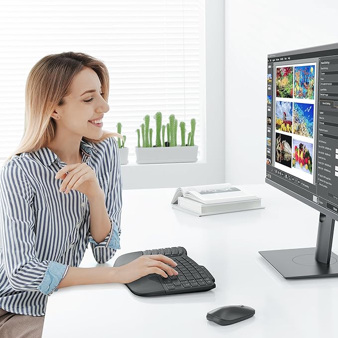 OMOTON Ergonomic Wireless Split Keyboard Compatible with Windows only, Cushioned Wrist Rest, Rechargeable, USB Connectivity, 2.4G Membrane Silent Keyboard, Classic Black