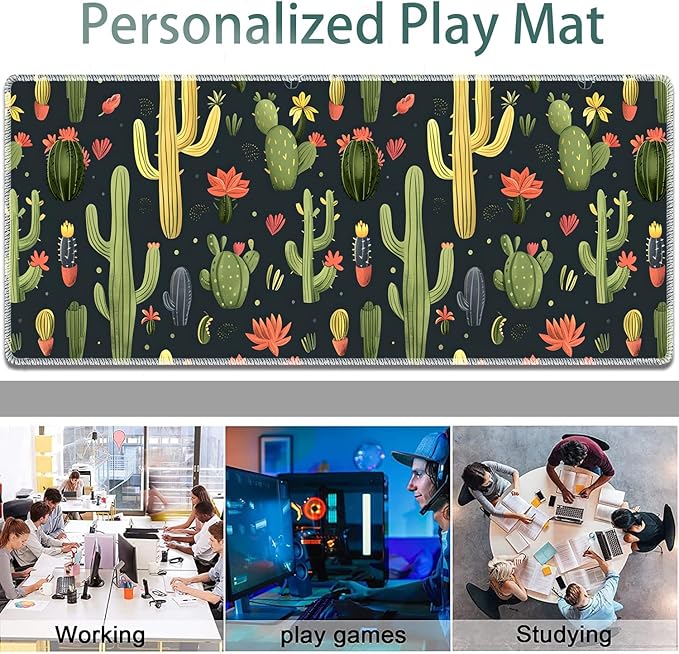 Large Gaming Mouse Pad + Keyboard Wrist Rest + Wrist Support + Coaster Set, Memory Foam Ergonomic for Easy Typing, XXL Extended Gaming Mouse Pad Table Pad - Cactus