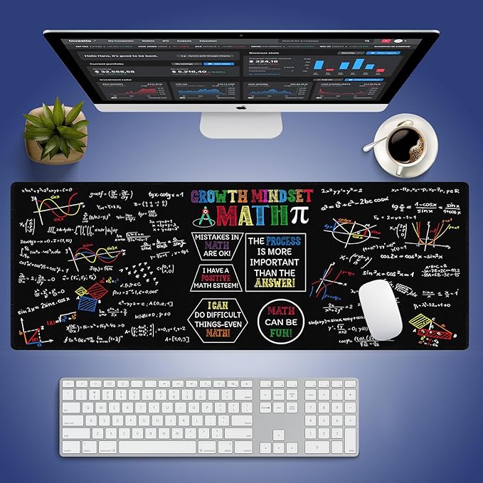 Extra Large Gaming & Office Mouse Pad (31.5" x 11.8") – Math Science Inspirational Quote Colorful Formulas Slide Design, Premium Anti-Slip XXL Desk Mat with Durable Stitched Edges