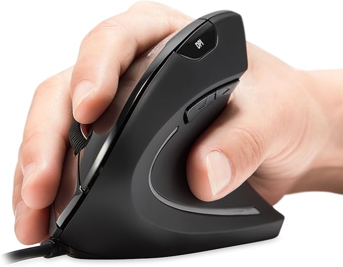 Perixx PERIMICE-513 Wired Ergonomic Vertical Mouse - 6 Buttons with 1000/1600/3200/6400 DPI - Right-Handed Design - Wired USB 5.9ft Cable - Black