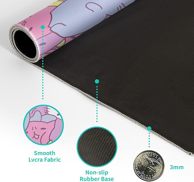 Kawaii Cats Gaming Mouse Pad, Extended Large Mouse Mat Desk Pad, Big Computer Keyboard Desk Pad, Stitched Edges Mousepad, 3mm Thick Long Non-Slip Rubber Base Mice Pad, 31.5 X 11.8 Inch1
