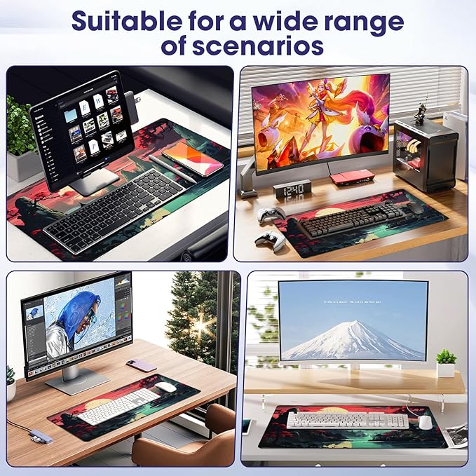 Full Desk Mouse Pad with Stitched Edges, 35.4” x 15.6” Waterproof Surface & Non-Slip Rubber Base – Ideal for Gaming, Office and Home