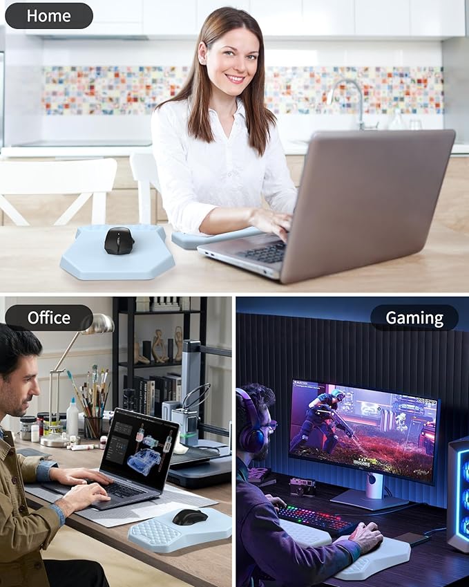 Ergonomic Mouse Pad Wrist Rest Support, Massage Design Surface for Carpal Tunnel Pain Relief, Memory Foam, Non-Slip PU Base for Computer Desk, Sky Blue