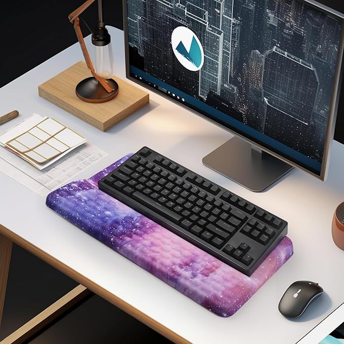 Ergonomic Keyboard Stand with Wrist Rest, Computer Wrist Support Pad, Tilted Keyboard Riser Holder Lift Tray with Wrist Pad, Easy Typing, Comfy Soft Memory Foam Desk Cushion for Office Home