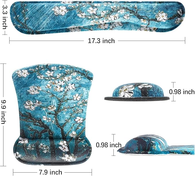 Keyboard Wrist Rest Pad Ergonomic Mouse Pad Set, ToLuLu Gel Mouse Pad Wrist Support for Computer Laptop, Mousepad Keyboard Wrist Support with Memory Foam for Easy Typing Pain Relief, Van Gogh Painting