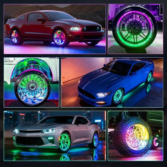 Nilight 4PCS 15.5inch Double Row Wheel Ring Lights Dream Color with APP and Remote Control Neon Lights w/Turn Signal and Braking Function Dual Row for Car Van SUV Truck