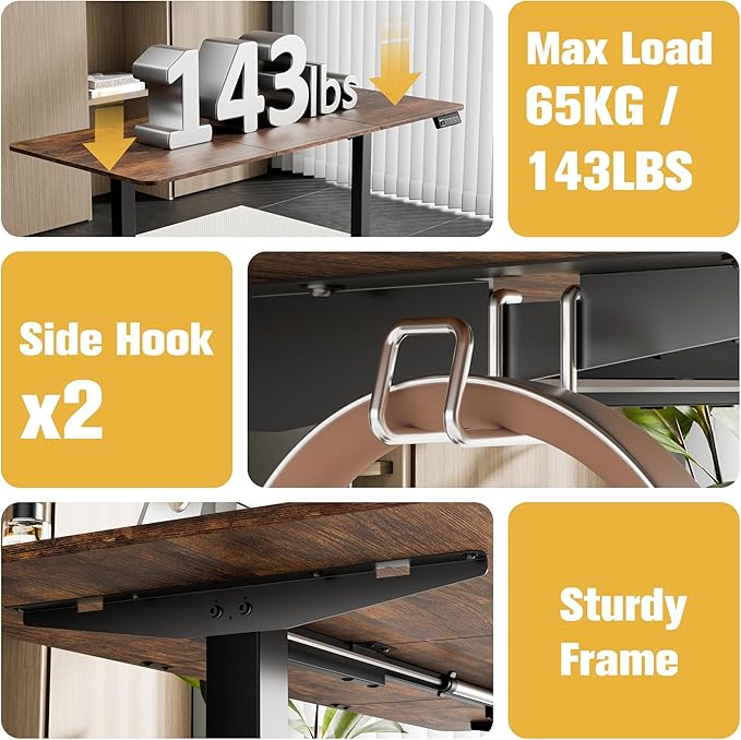 ERGOMAKER 63" Electric Standing Desk, Adjustable Height, Sit Stand Up Desk for Home Office & Computer Workstations, Memory Controller, Rustic Brown