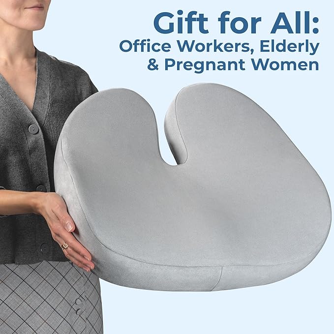 5 STARS UNITED Seat Cushion for Tailbone Pain Relief โ Large Memory Foam Cushion for Coccyx, Hip, Sciatica & Post-Surgery Recovery โ Wheelchair, Car, Desk, Gaming & Office Chairs, Light Gray, XX-Large