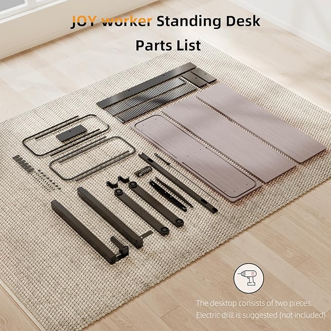 JOY worker Height Adjustable Electric Standing Desk with Storage Shelves, 48 Inch Table with Built-in Monitor Stand, Sit Stand Desk with 2 Hooks for Home Office, Grey Desktop & Black Frame