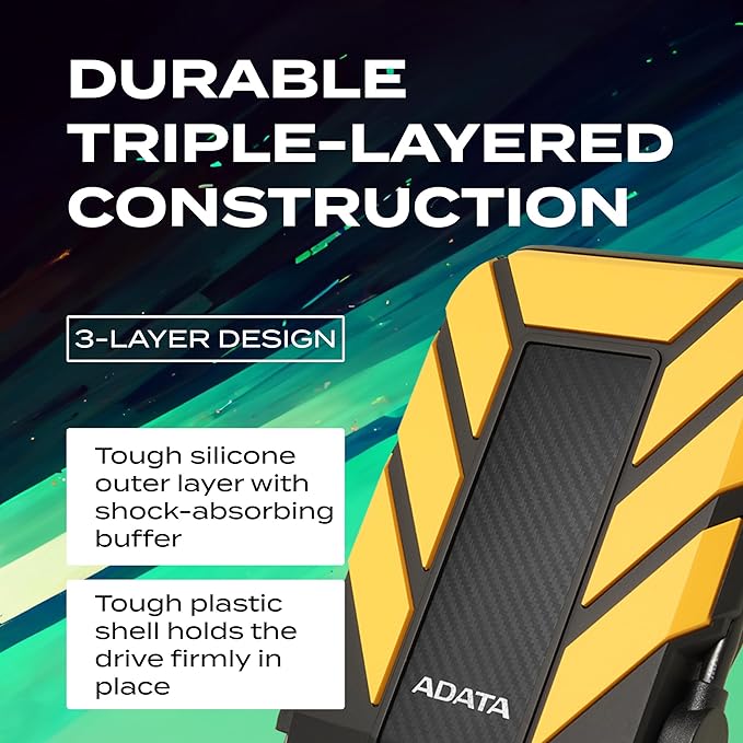 ADATA HD710 Pro - 1 TB External Hard Drive - Shockproof, Waterproof & Dustproof - Durable Storage - For Gamers, Students & Professionals - Mac, PC & Linux Compatible - Yellow - AHD710P-1TU31-CYL