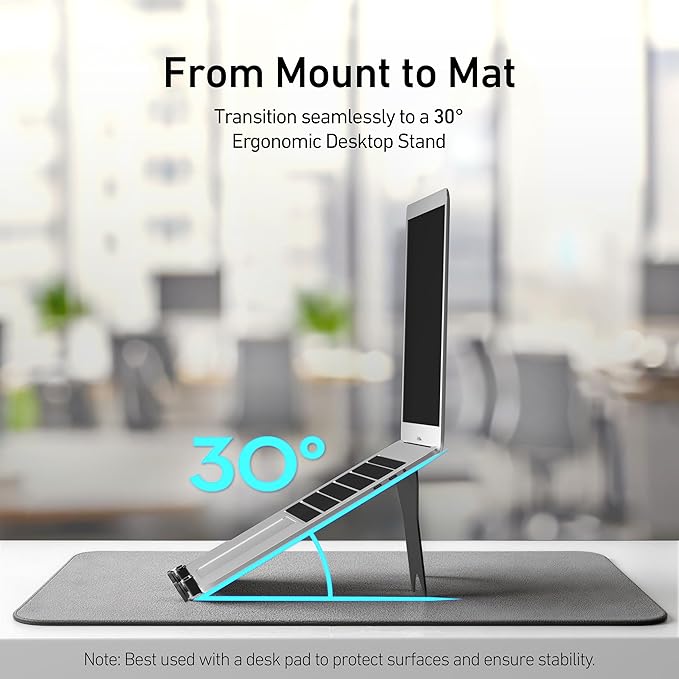 ergounion Laptop Tray for Monitor Arm - VESA Mount 100x100mm, Laptops up to 17.3in & 28.6lbs - Notebook Tray Office Desk Accessories - Black