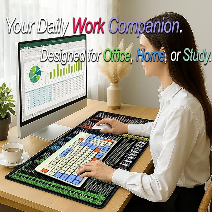 Excel/Word/Power Point/Windows Mouse pad,Non-Slip&Waterproof Large Gaming Office pc Desk mat(XXL 35.4x15.8 in),Over 200 Keyboard Shortcuts Mousepad