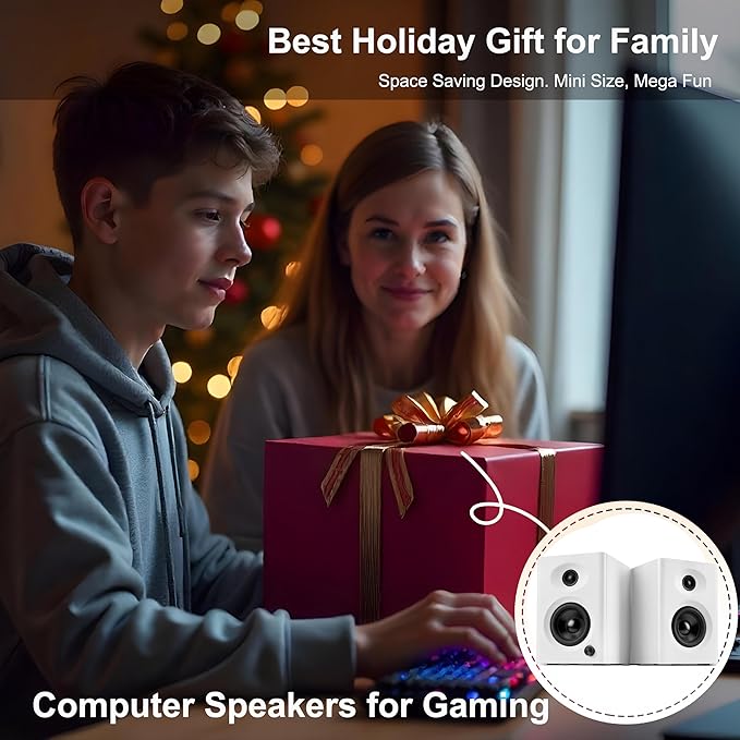 Computer Speakers for Desktop PC, 60W Bluetooth Surround Sound Speakers with Bass, Compact Powered Bookshelf Speakers for Office, Monitors, Laptop, Gaming, TV, Gifts (White, Pair)