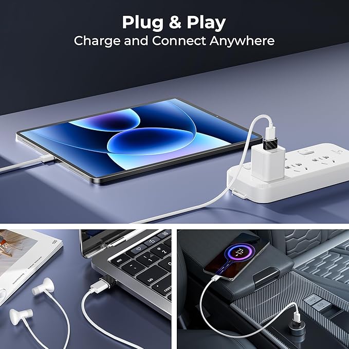 Basesailor USB to USB C Car Adapter 3Pack,Type C CarPlay Charger,USBC Female to USBA Male Converter for Apple iPhone 17 17e Air 16 15 Pro Max,Samsung S26 S25 A55,Not for iPad/Magsafe/HomePod