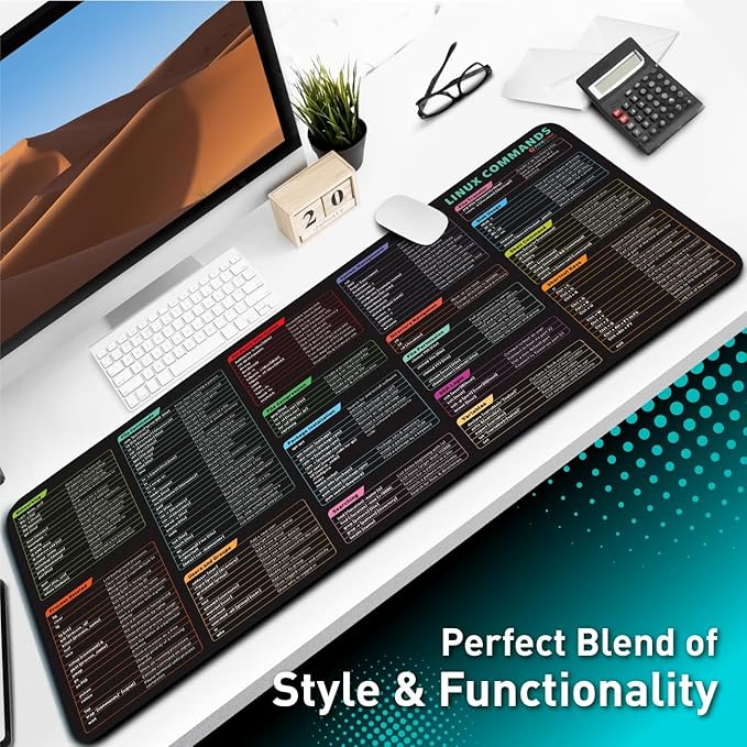 Linux Commands Line Mouse pad - Extended Large Cheat Sheet Mousepad. Shortcuts to Kali/Red Hat/Ubuntu/OpenSUSE/Arch/Debian/Unix Programmer. XXL Non-Slip Gaming Desk mat