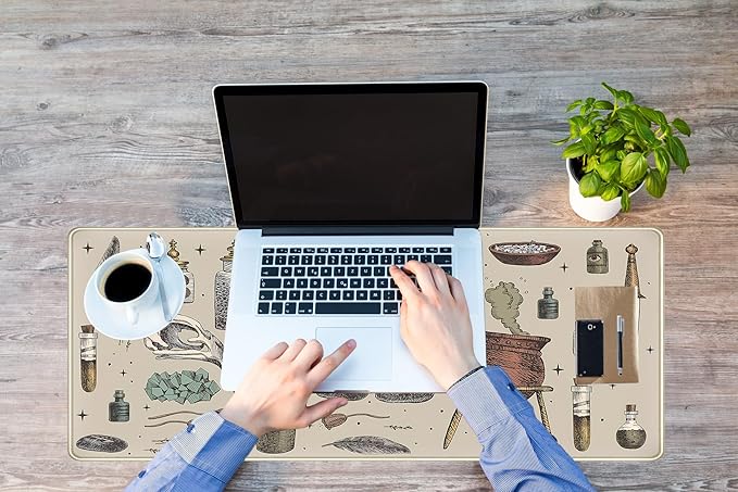 Dark Grey Fantasy Desk Mat, Mysterious Medicine Bottle Mouse Mat, Large Desktop Game Mat, Computer Keyboard and Mousepad XXL, Funny Office Decoration, Home Desktop Accessories 31.5"X15.7"