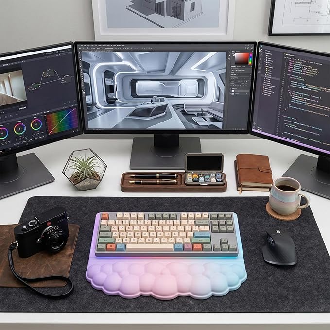 Computer Keyboard Stand Pad with Wrist Rest Colorful Cloud Keyboard Pad Support with Comfortable Rainbow Wrist Pad Cute Ergonomic Tilted Keyboard Riser Holder for Desktop Office Home Pink Purple Blue