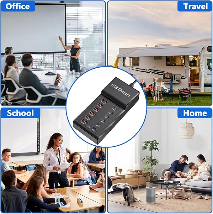 Multi USB Charger USB C Charging Station Block 50W 12 Ports Multiple USB C Hub USB Charging Strip for iPhone 13/14/15/16/Smartphone/Tablet
