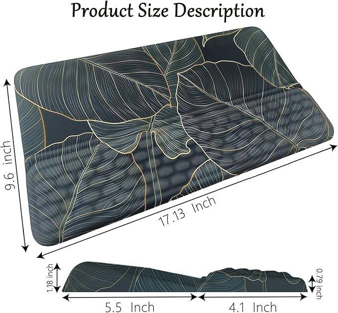 Keyboard Stand with Wrist Rest Green Leaves Keyboard Pad with Wrist Support Keyboard Wrist Rest for Computer Keyboard Stand for Desktop Ergonomic Keyboard Tilt Riser for Desk Office Home Gaming Room