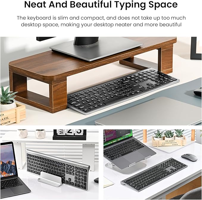 Rechargeable Wireless Keyboard and Mouse Combo, Full Size Silent Ergonomic Scissor Switch Keyboard and Optical Mouse Set, 2.4G Lag-Free Cordless Keyboard Mice for Computer,Mac,Laptop,PC,Windows-Grey