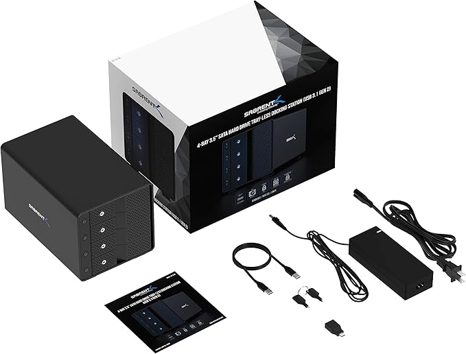 SABRENT 4-Bay USB 3.2 Gen 2 SATA Docking Station for 3.5” HDD/SSD, 10Gbps USB-C DAS, Tray-Less Hot-Swap, Aluminum Enclosure with Cooling Fan, Individual Power Switches, No RAID (DS-SC4B)
