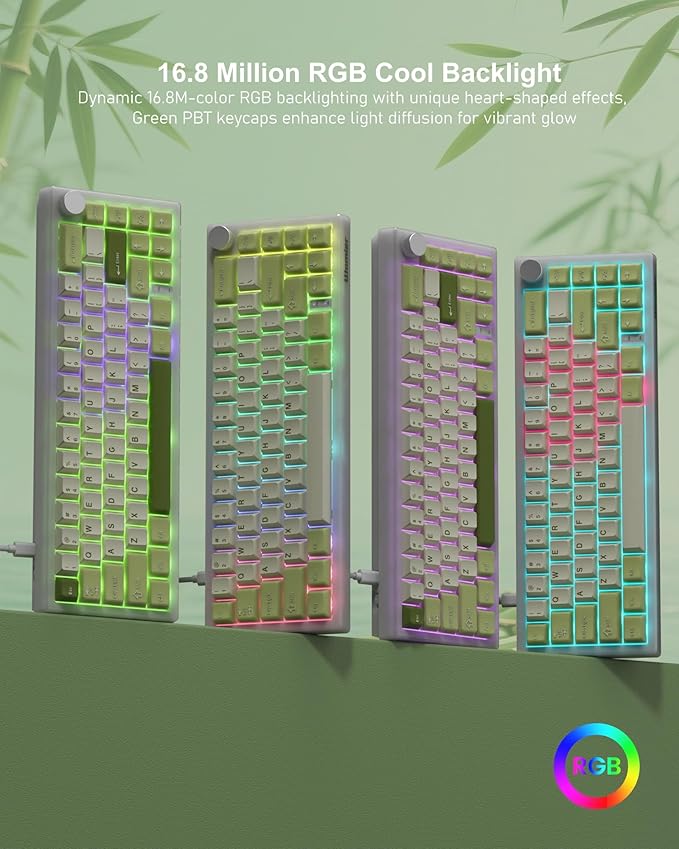 Womier 60% Gaming Mechanical Keyboard Green QMK/VIA Creamy Keyboard Wired, Hot Swappable Gasket Mount RGB Key Board & PBT Keycaps(VK66 PRO)