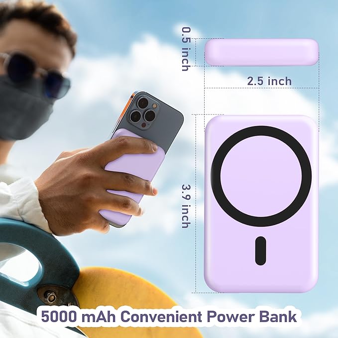 3 in 1 Wireless Charging Station: 5000mAh Removable Power Bank Charger Stand for Phone/Watch/Air Pods - Portable Magnetic Battery Pack for Air 17 16 15 14 13 12 Series Purple