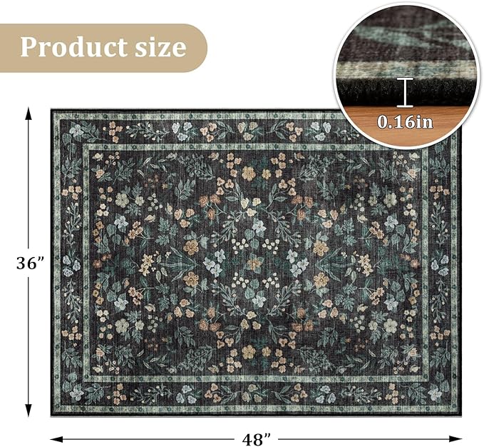 chakme Office Chair Mat for Hardwood Floor, 48"x36" Easy Glide Computer Desk Mat Protector for Rolling Chair Under Desk Rug Nonslip Backing, Machine Wash, (Floral)