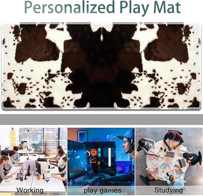 Large Gaming Mouse Pad + Keyboard Wrist Rest + Wrist Support + Coaster Set, Memory Foam Ergonomic for Easy Typing, XXL Extended Gaming Mouse Pad Table Pad - Cow Hide Print