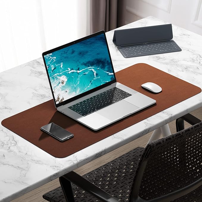 Hsurbtra Desk Pad, 30" x 14" PU Leather Desk Mat, XL Extended Mouse Pad, Waterproof Desktop Blotter Protector, Non-Slip Ultra Thin Large Laptop Keyboard Writing Mat for Office Home, Brown