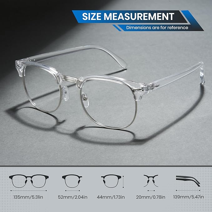 Cyxus Clear Blue Light Glasses Men Retro Semi Rimless Browline Blue Light Glasses for Computer Eye Strain Gaming Glasses Anti Harmful Blue Light for Men Women 8056T76