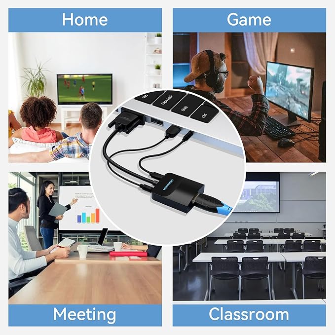 VENTION VGA to HDMI 3.3FT - 1080P Video Dongle Adaptador VGA Converter with Audio Cable and Micro USB Cable, Male to Female for PC,Monitor HDTV (Note: Not Bi-Directional)