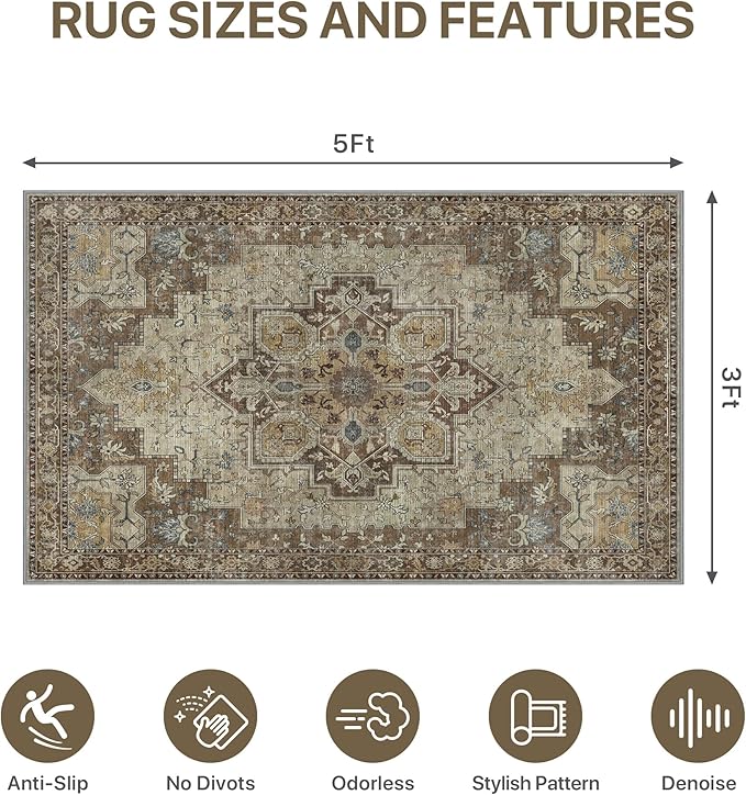 36"x60" Office Chair Mat for Hardwood Tile Floor, Under Desk Carpet Protector for Rolling Computer Chair Mat, Machine Washable Area Rug, Anti-Slip 1/5" Thick Low Pile Thin Vinyl Floor Mat, Brown