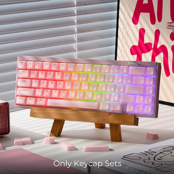 XVX Pink Jelly Keycaps for Mechanical Keyboard, Cute Crystal Keyboard Keycaps, Shine Through Keycap Set Compatible with 61/68/84/87/98/100 ANSI and ISO Layout MX Switches Mechanical Keyboard