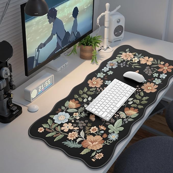 iCasso Desk Matt for Desktop, Black Desk Mat, Cute Desk Pad Mat, XXL Large Mouse Pad for Desk, Anti-Slip Big Mousepad with Stitched Edges, Keyboard Pad Mouse Mat for Computer(Black)