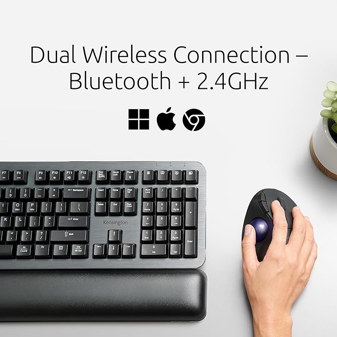 Kensington TB450A Wireless Trackball Mouse, Bluetooth LE & 2.4GHz Connection, 4 DPI Options, Connect up to 3 Devices (K72178WW), Black-Purple