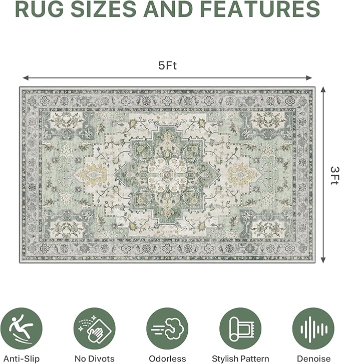 36"x60" Office Chair Mat for Hardwood Tile Floor, Under Desk Carpet Protector for Rolling Computer Chair Mat, Machine Washable Area Rug, Anti-Slip 1/5" Thick Low Pile Thin Vinyl Floor Mat, Green