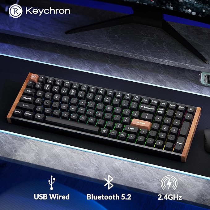 Keychron K4 HE – 96% Compact Hall Effect Wireless Mechanical Keyboard with Number Pad, Magnetic Switch, Rapid Trigger, Custom RGB, QMK/VIA, 2.4GHz/BT5.2/Wired, for Mac/Windows/Linux, Wood Frame, Black