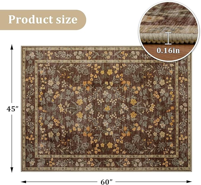 chakme Office Chair Mat for Hardwood Floor, 60"x45" Easy Glide Computer Desk Mat Protector for Rolling Chair Under Desk Rug Nonslip Backing, Machine Wash, (Floral)