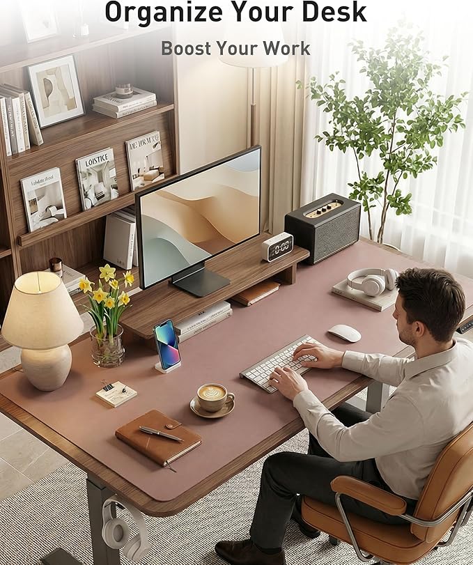 Aothia Faux Leather Desk Mat - Large Mouse Pad, Non-Slip PU Leather Blotter, Waterproof Writing Surface for Office and Home (Dark Pink, 42" x 17")