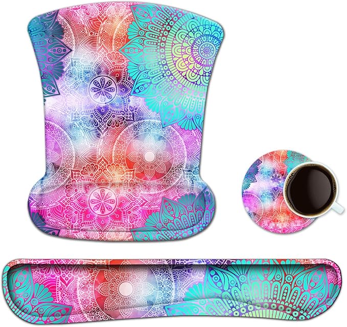 Keyboard Pad Wrist Rest Mouse Pad, ToLuLu Gel Ergonomic Mouse Pads for Computer Laptop Office, Comfortable Mousepad Keyboard Wrist Support Memory Foam for Easy Typing & Pain Relief, Colorful Flowers