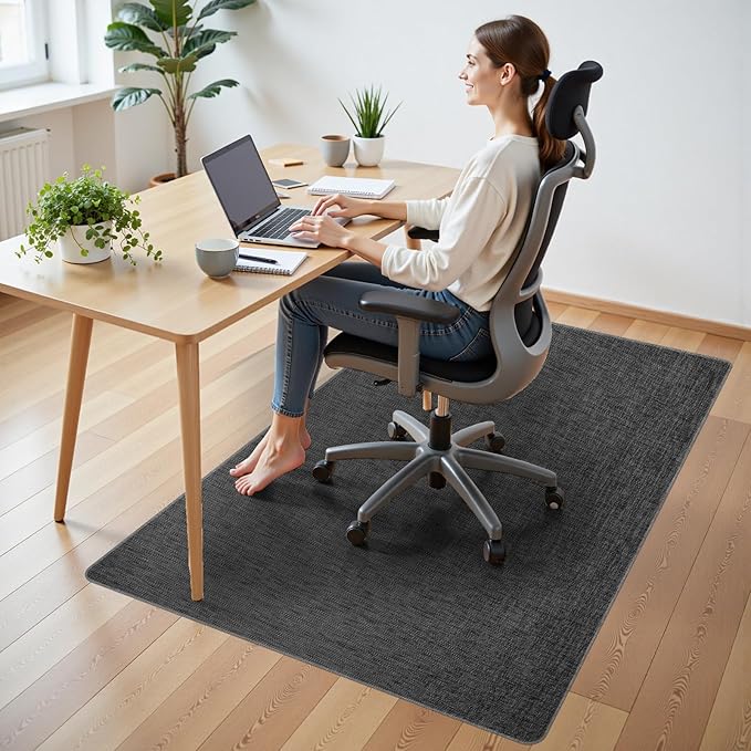 Wansimoo Office Chair Mat for Hardwood and Tile Floor, 48"x55" Floor Mat, Heavy Duty Computer Gaming Chair Mat, Anti-Slip, Non- Curve, Desk Chair Mat,Floor Protector for Home Office(Black)