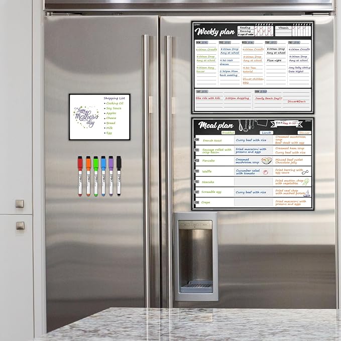 JJPRO Magnetic Dry Erase Meal Planning Whiteboard for Refrigerator-Magnetic Weekly Planner for Fridge-One Bonus Notepad whiteboard-Refrigerator Organizer with Weekly Planning Boards
