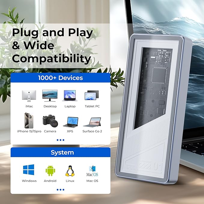 Rosewill 40Gbps M.2 NVMe SSD Enclosure with Cooling Fan, Transparent Back Plate, Support M.2 NVMe SSD up to 8TB, Compatible with Thunderbolt 3/4/USB4/3.2/2.0 M1 M2 Pro/Max, PC, MacBook, IPAD, Chrome