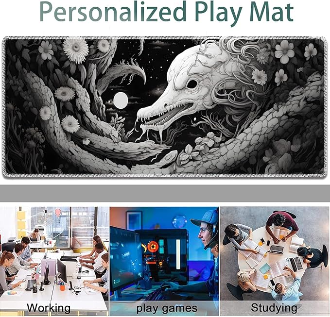 Large Gaming Mouse Pad + Keyboard Wrist Rest + Wrist Support + Coaster Set, Memory Foam Ergonomic for Easy Typing, XXL Extended Gaming Mouse Pad Table Pad - Black Snake