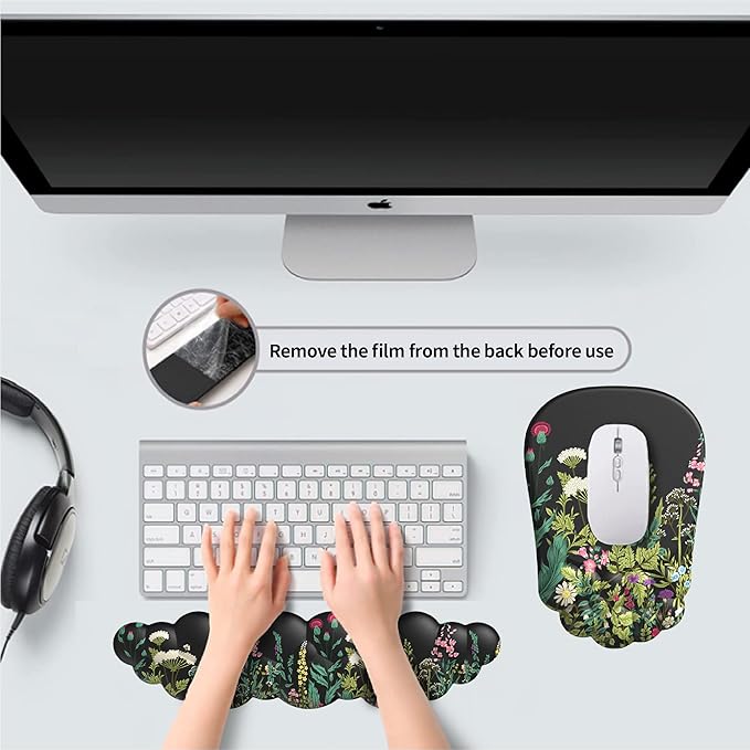 Ergonomic Mouse pad and Keyboard Wrist Rest,2 in1 Cloud Keyboard Wrist Rest+Cloud Mouse Pad, Non-Slip Wrist Rest for Computer Keyboard, Made Easy Typing & Relieve Wrist Pain Flower