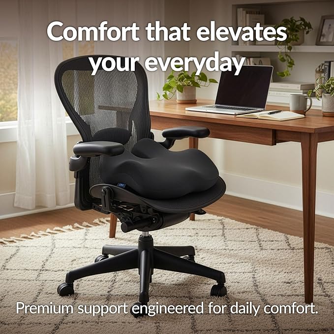 Everlasting Comfort Doctor Recommended Memory Foam Seat Cushion for Office Chairs & Car - Ergonomic Office Desk Accessories - Cushions for Tailbone Pain Relief, Sciatica (Charcoal Black, XX-Large)