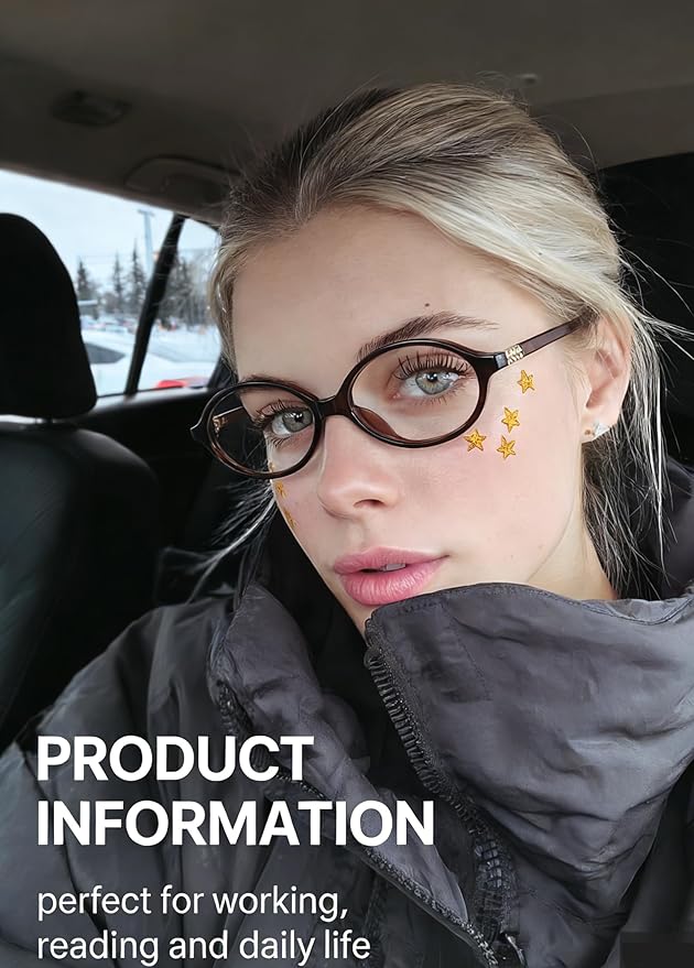 Slocyclub Fashion Oval Blue Light Blocking Glasses for Women Men Vintage Oval Small Frame Eyeglasses Retro Glasses, Brown