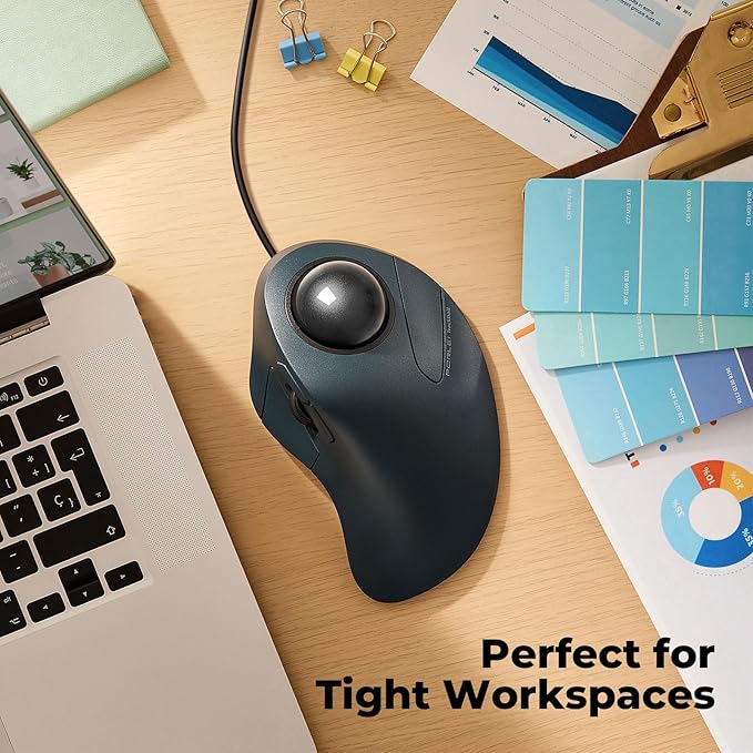 Wired Trackball Mouse for Large Hands, Ergonomic Design Reduces Wrist & Muscle Strain, Precision Tracking with Easy Index Finger Control, Compatible with PC, Laptop, Windows, Mac, Black