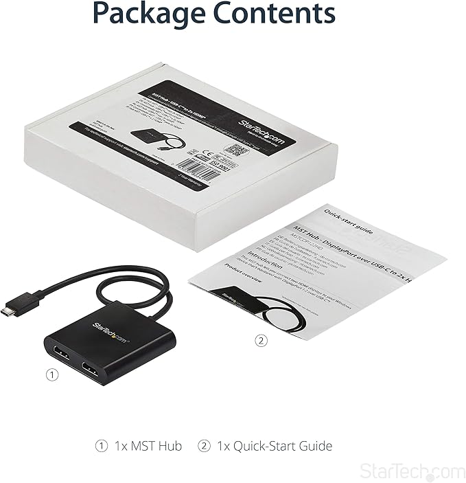 StarTech.com USB-C to Dual HDMI Adapter, USB Type-C Multi-Monitor MST Hub, Dual 4K 30Hz/1080p 60Hz HDMI Laptop Display Extender / Splitter, Extra-Long Built-In Cable, Windows Only (MSTCDP122HD)